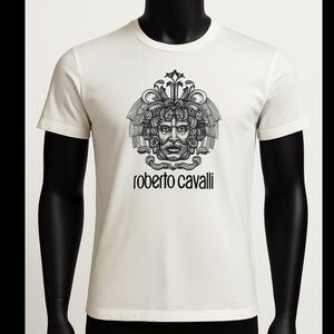 Roberto Cavalli White Tee with Black Graphic